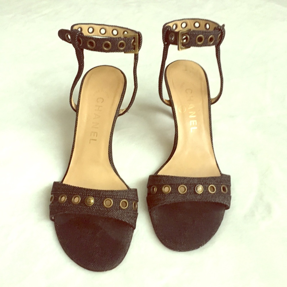 Chanel canvas strappy heels